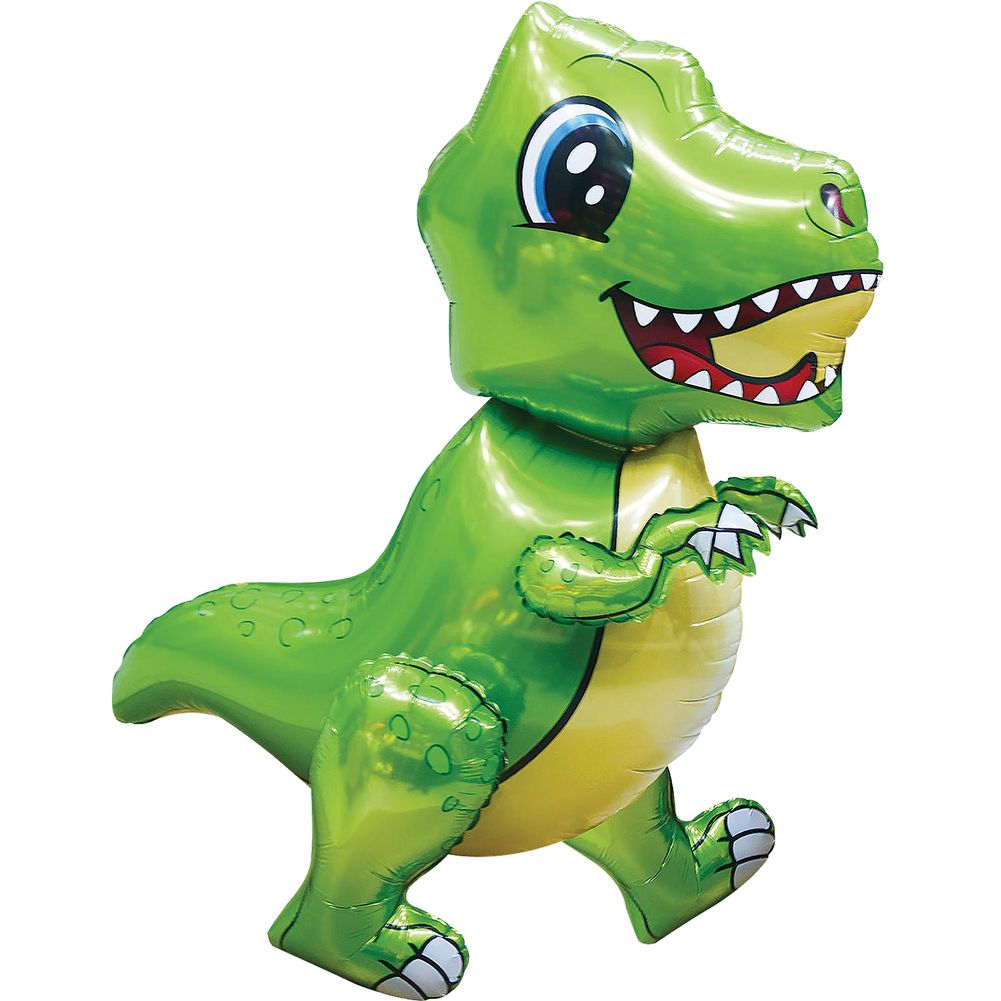 Playful T-Rex Dinosaur Green 4D Button Air Inflate Foil Balloon (1ct)