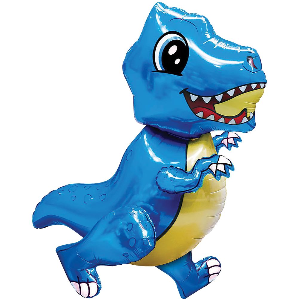 Playful T-Rex Dinosaur Blue 4D Button Air Inflate Foil Balloon (1ct)