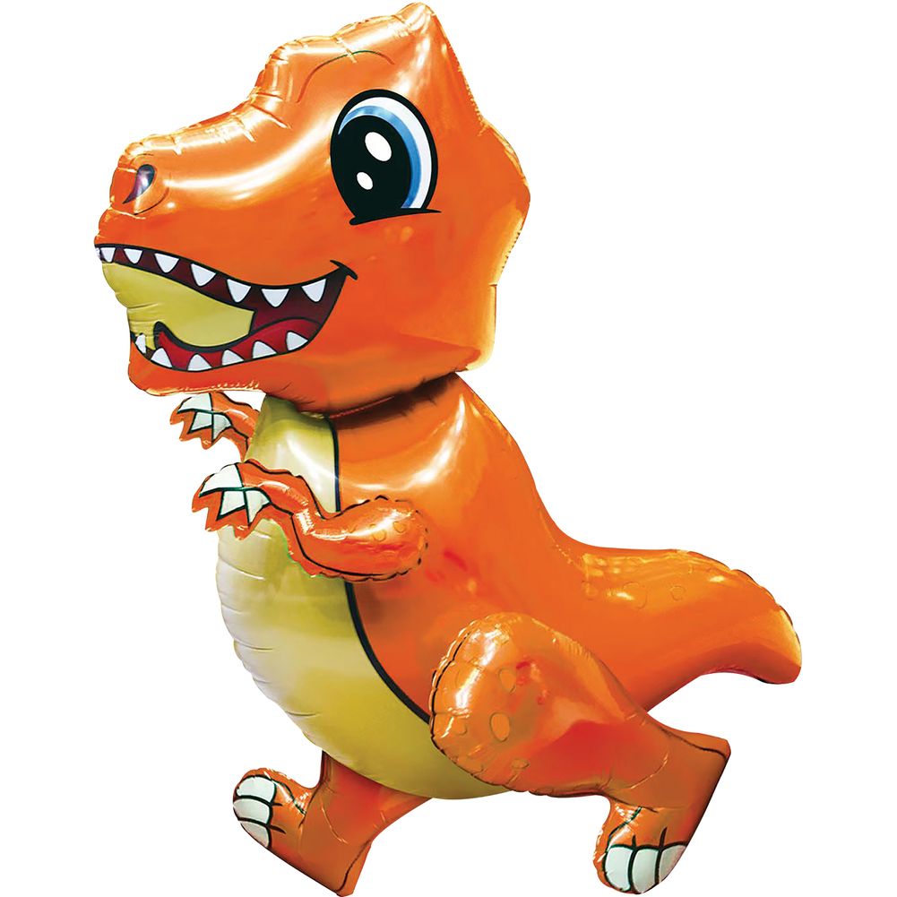 Playful T-Rex Dinosaur Orange 4D Button Air Inflate Foil Balloon (1ct)