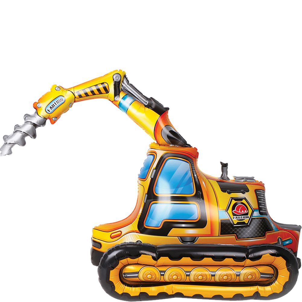 Drill Excavator 4D Button Air Inflate Foil Balloon (1ct)