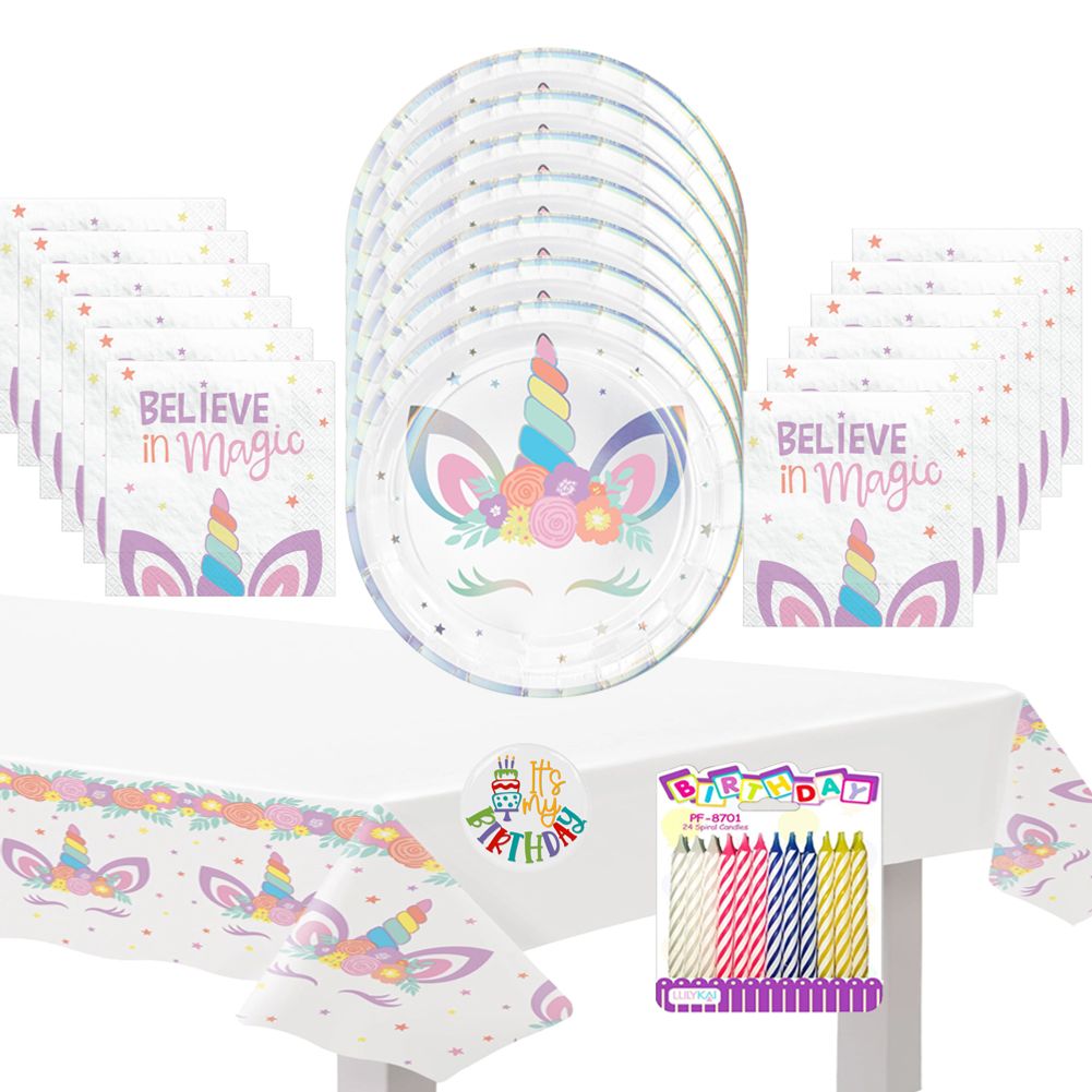 Unicorn Tableware Deluxe Party Kit for Pizza (16 Guests)