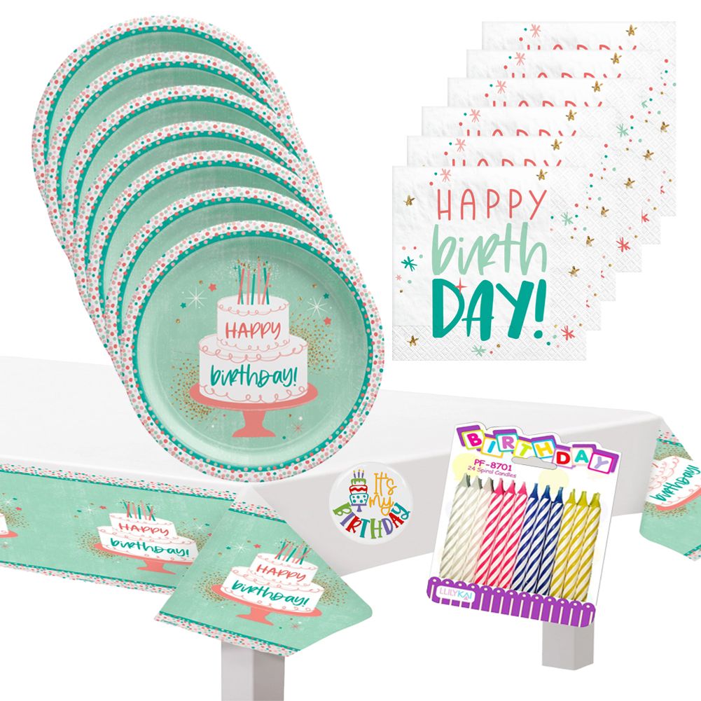 Happy Cake Day Deluxe Tableware Party Kit for Cake (16 Guests)
