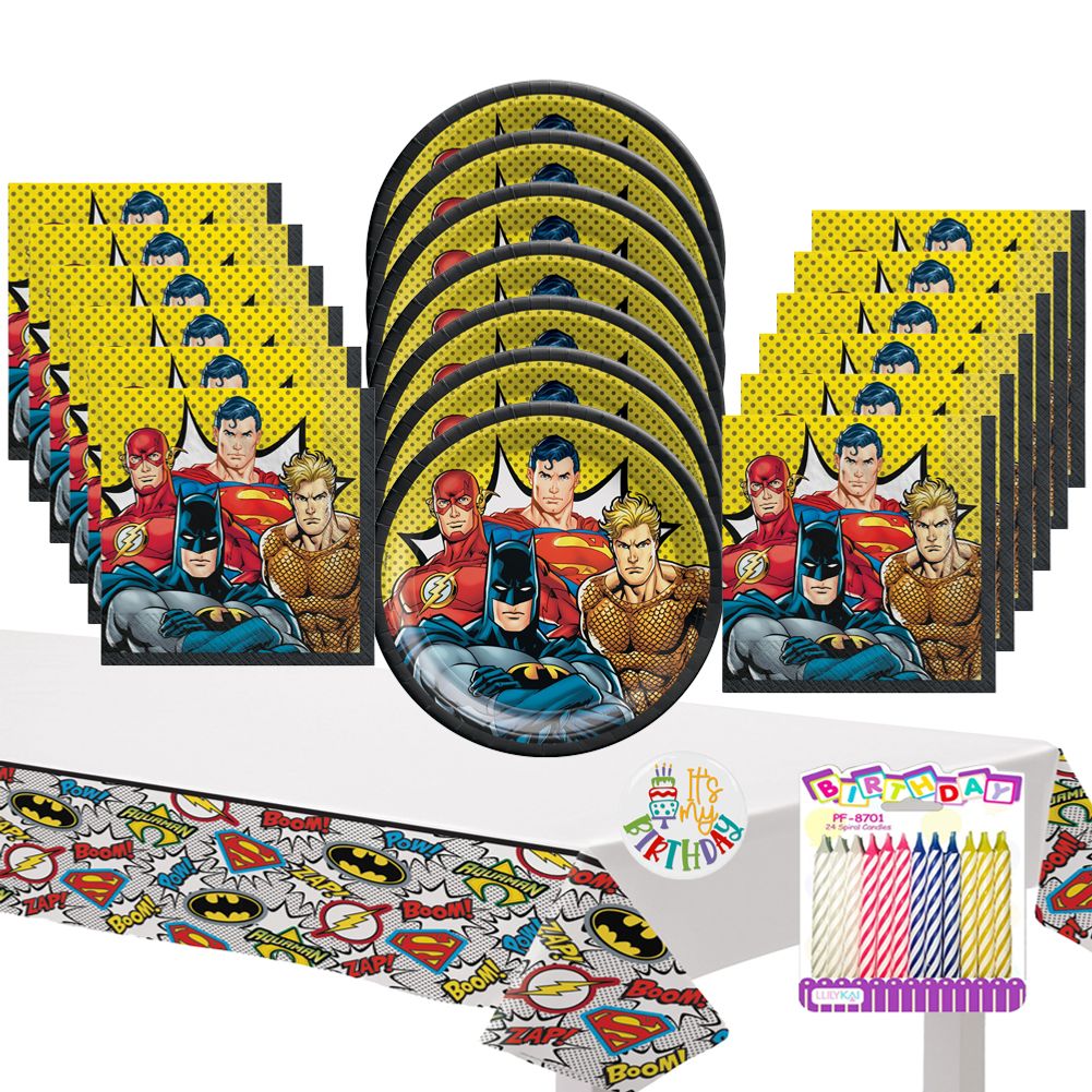 Justice League Heroes Unite Deluxe Tableware Party Kit for Pizza (16 Guests)