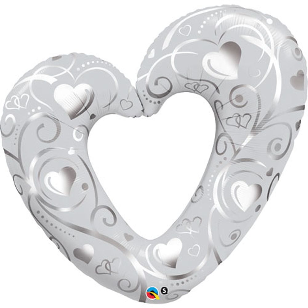 42" Hearts & Filigree Pearl White Helium Shape Foil Balloon (1ct)
