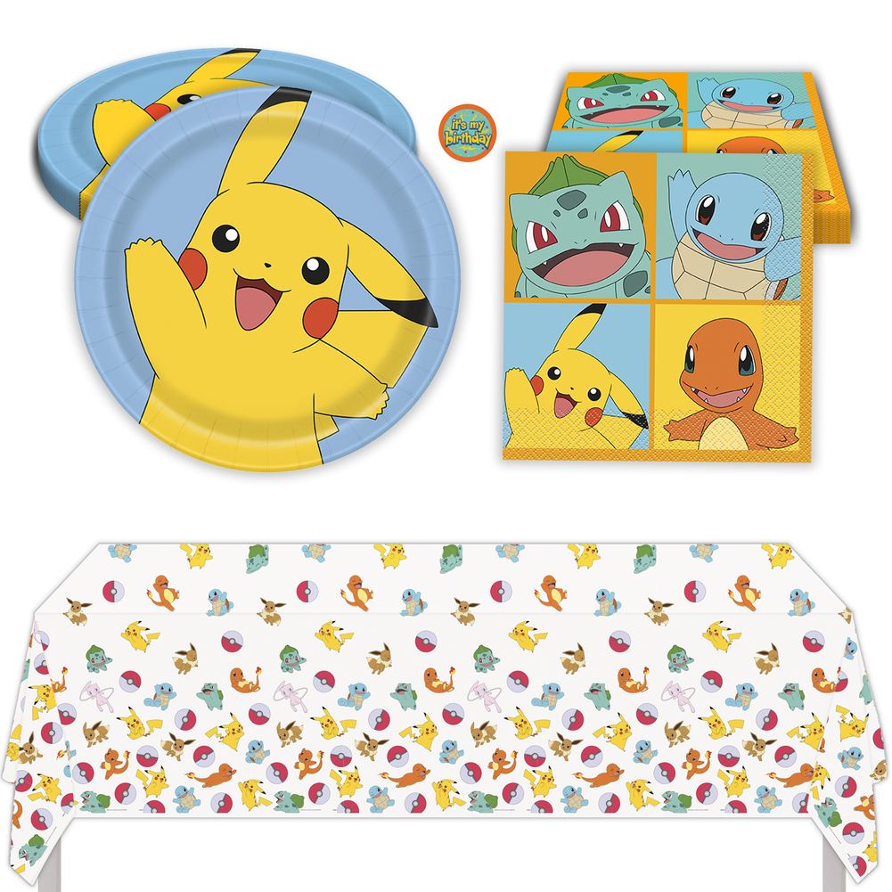 Pokemon Birthday Party Kit with Plates, Napkins, and Tablecover