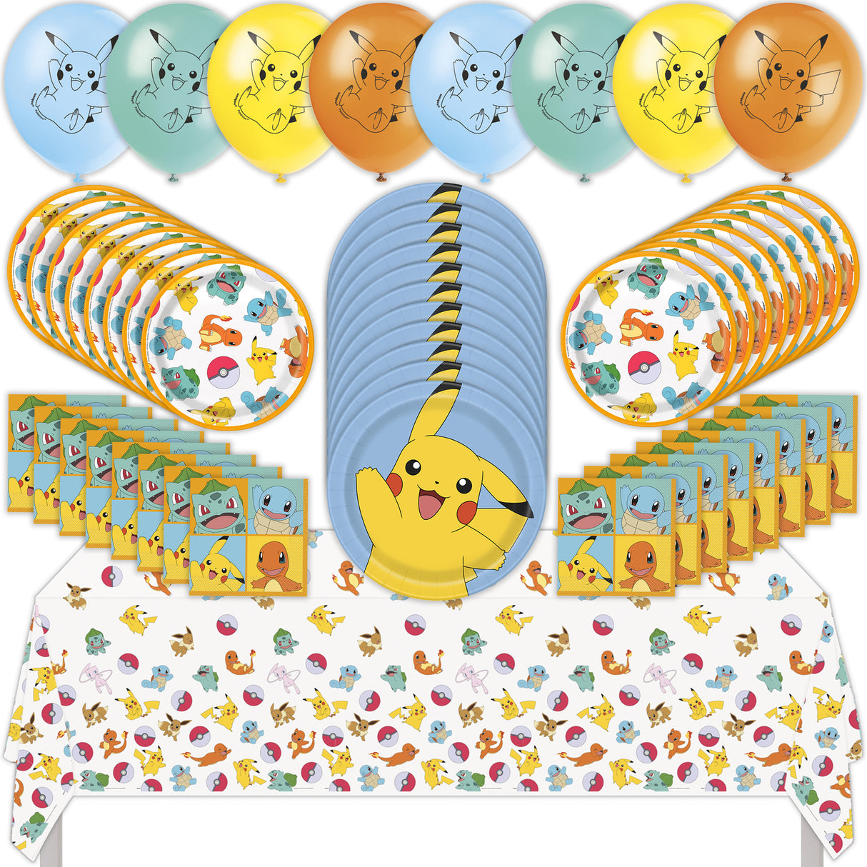 Pokemon Birthday Party Kit with Plates, Napkins, Balloons, and Tablecover