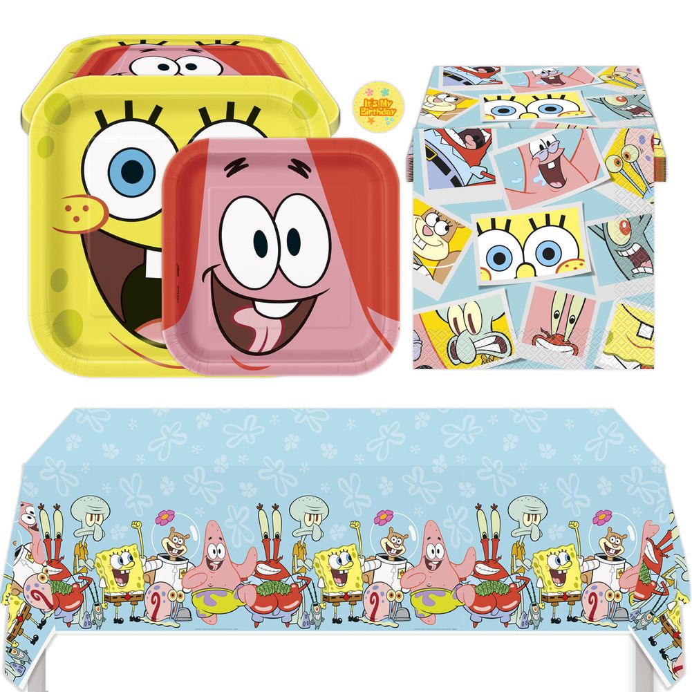 Spongebob Birthday Party Kit with Large Plates, Small Plates, Napkins, Tablecloth, & Sticker