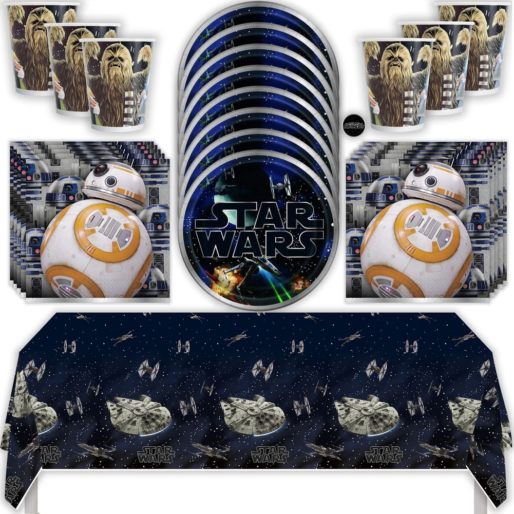 Star Wars Birthday Party Kit with Tablecloth, Plates, Napkins, Cups, & Sticker