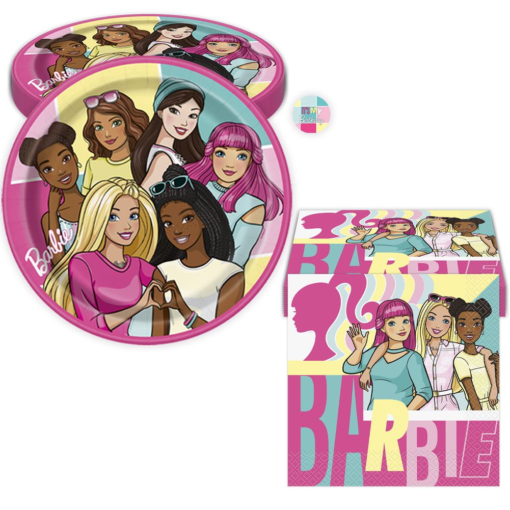 Barbie Birthday Party Kit with Plates, Napkins, & Sticker