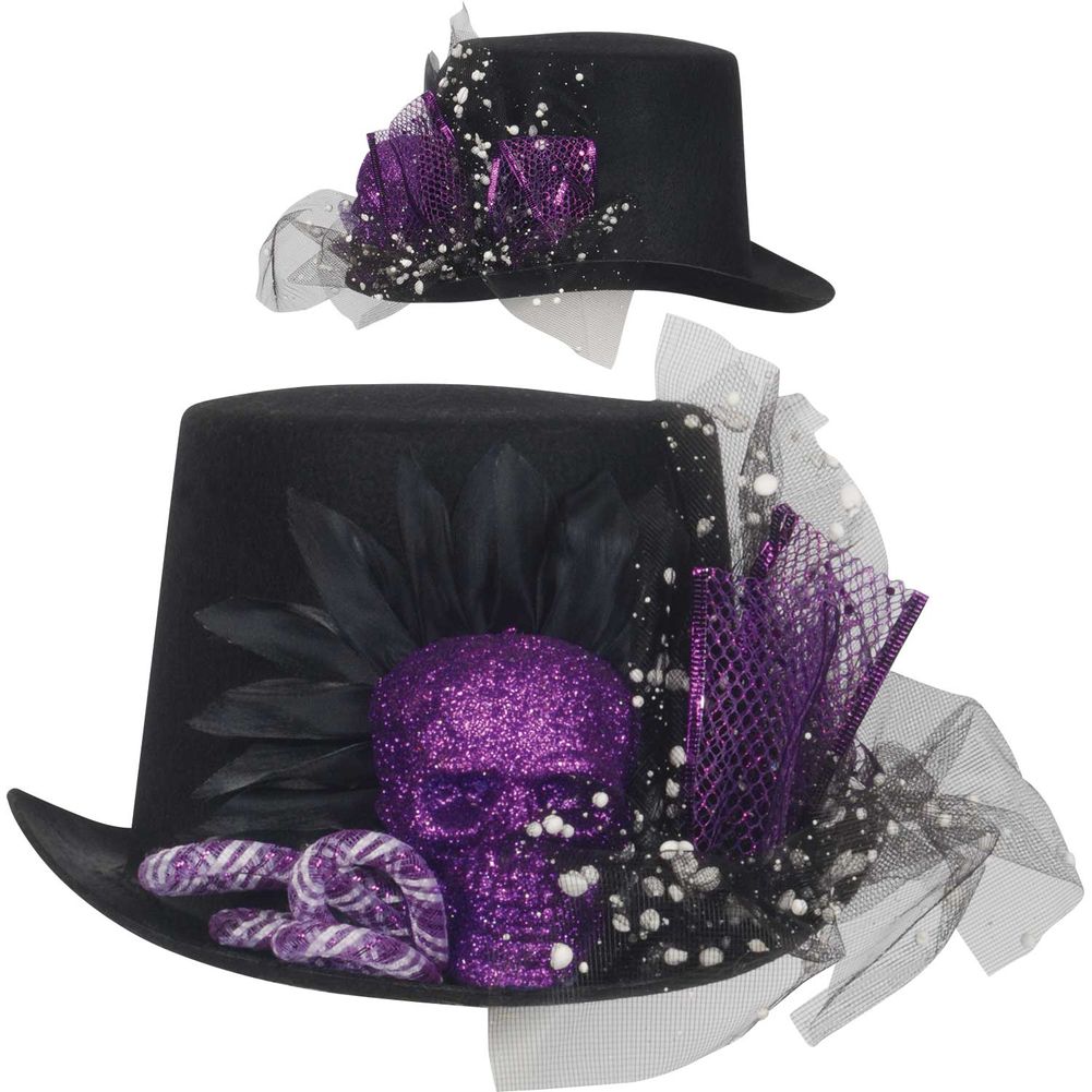 Purple Voo Doo Top Hat with Glitter Skull