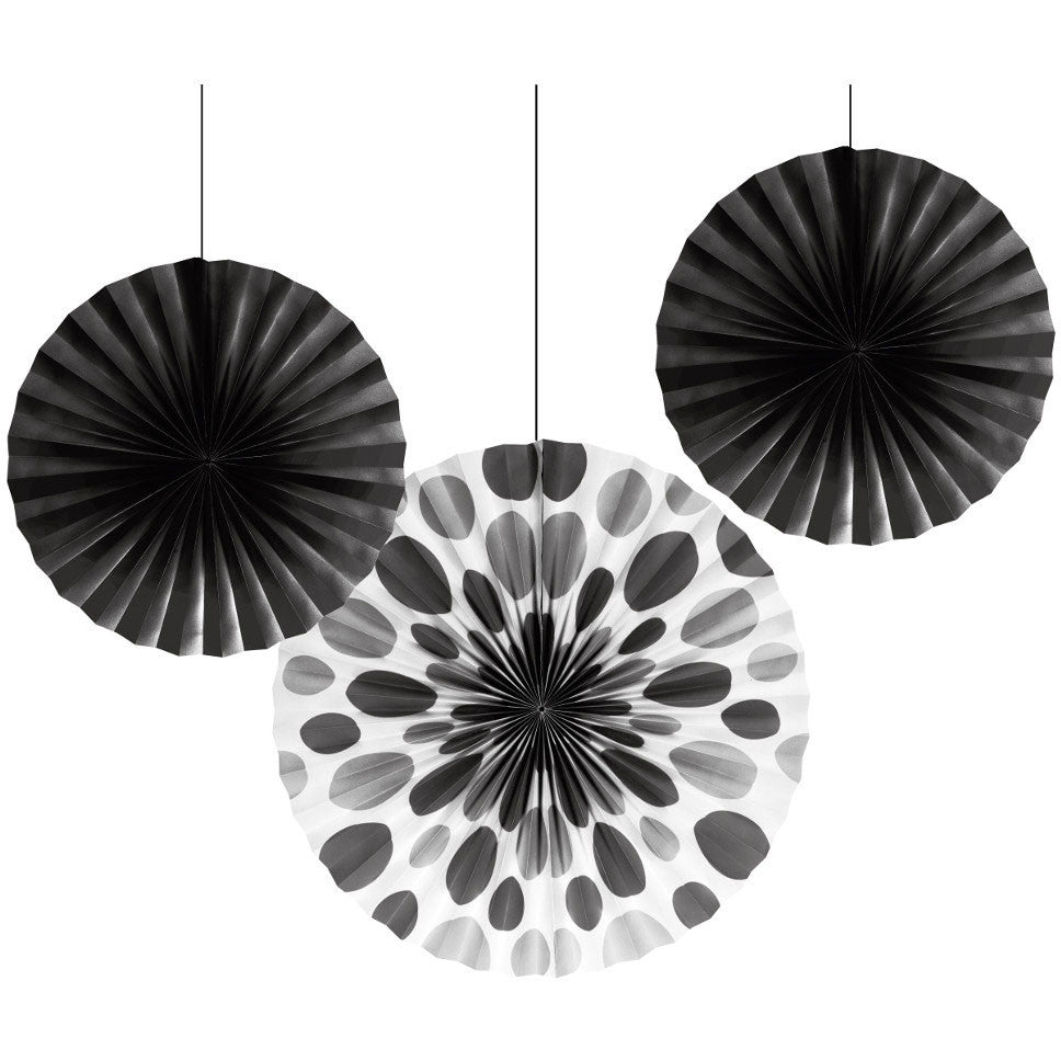 Black Dot Paper Fans (3ct)