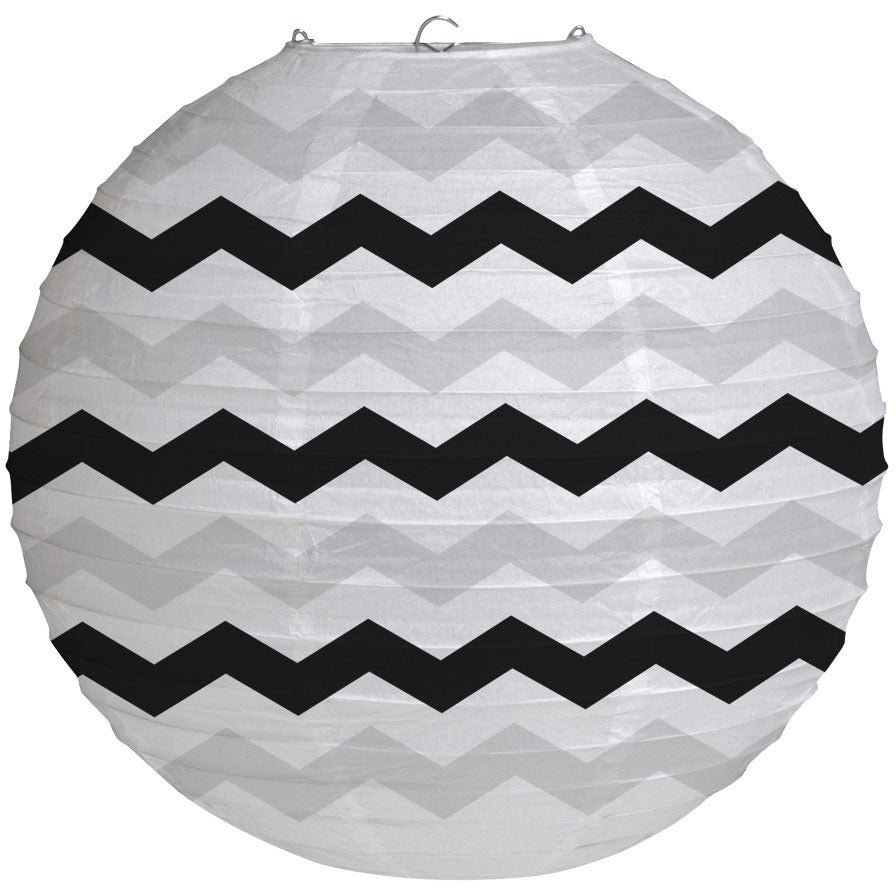 Black Chevron 12" Round Paper Lantern