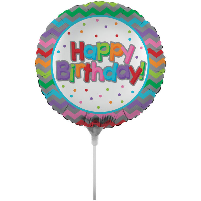 Birthday Chevron 18" Air Filled Foil Balloon with Stick