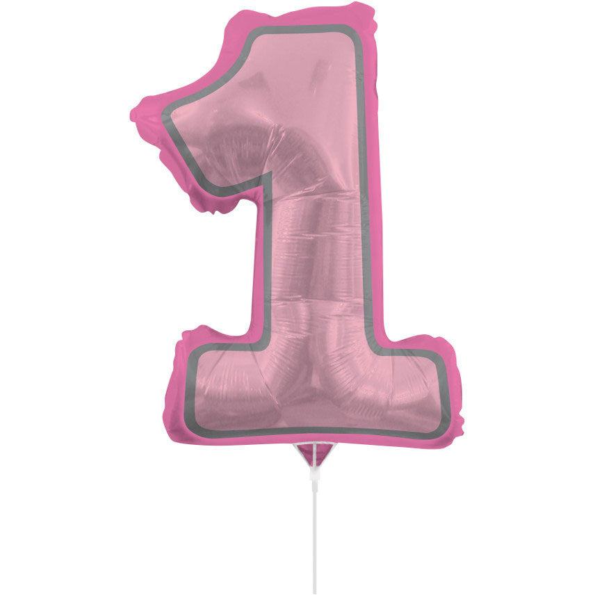 Numeral One Girl 30" Air Filled Foil Balloon with Stick