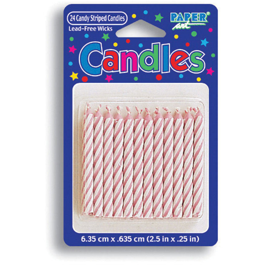 Pink Striped Stick Candles (24ct)