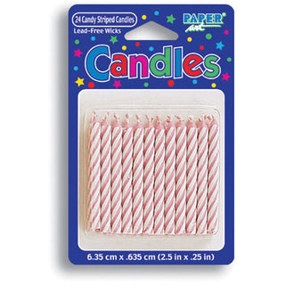 Pink Striped Stick Candles (24ct)