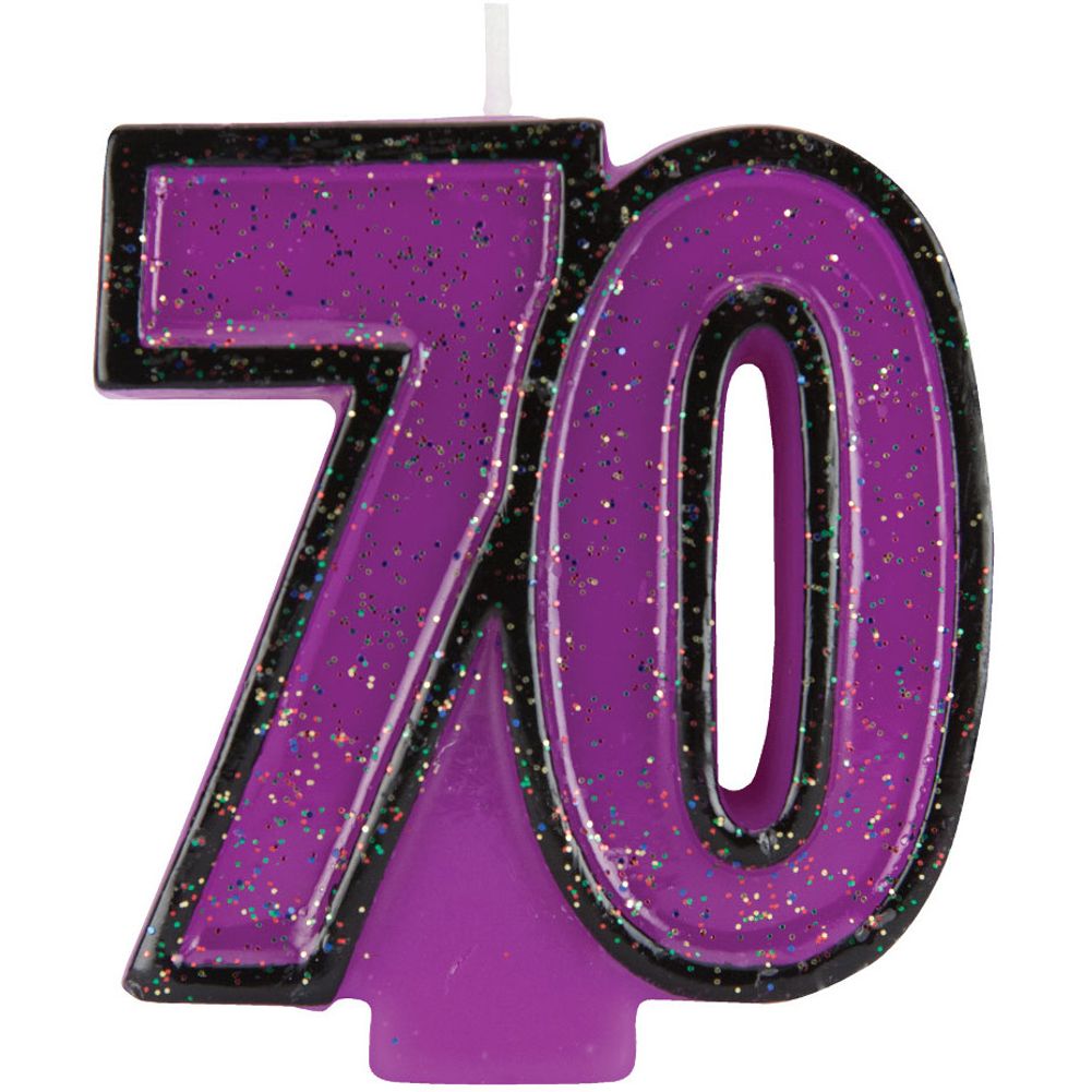 "70" Purple Glitter Numeral Candle