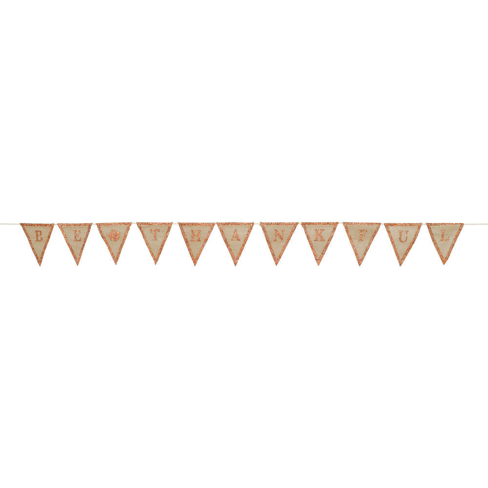 Be Thankful Burlap Pennant Banner w/Glitter