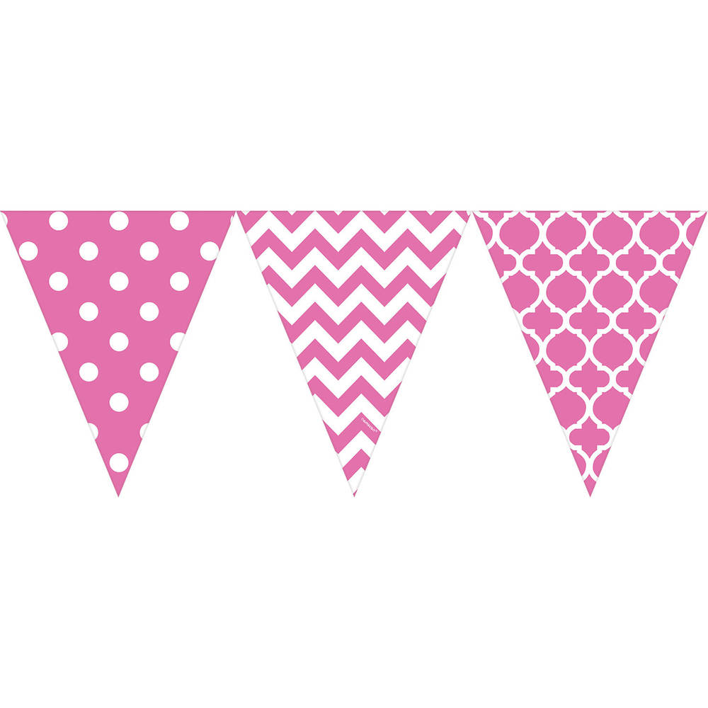 Bright Pink Printed 12' Pennant Banner