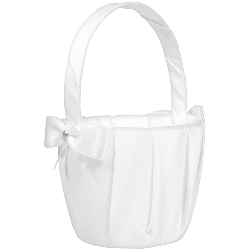 White Flower Basket w/White Bow