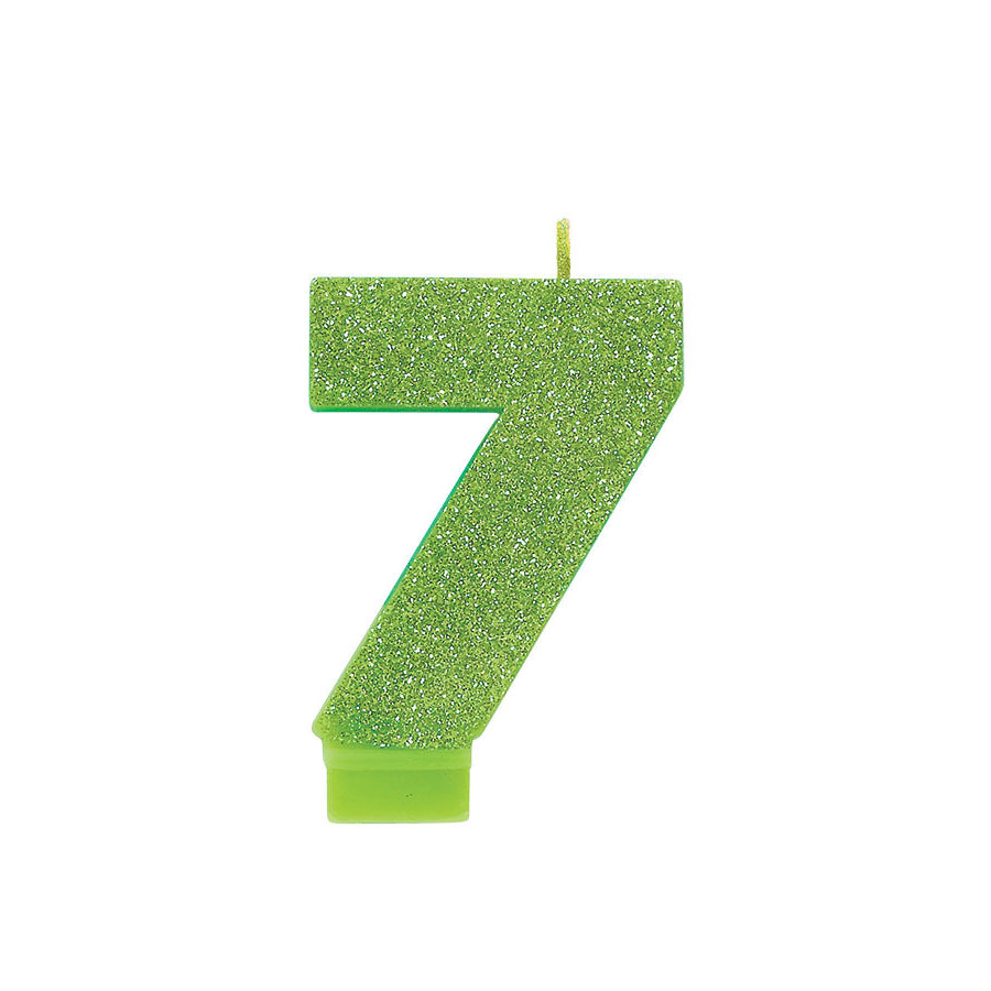 Kiwi Green #7 Birthday Glitter 3.25" Numeral Candle
