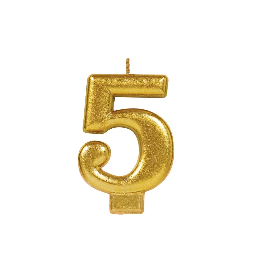 Metallic Gold #5 Birthday Glitter 3.25" Numeral Candle