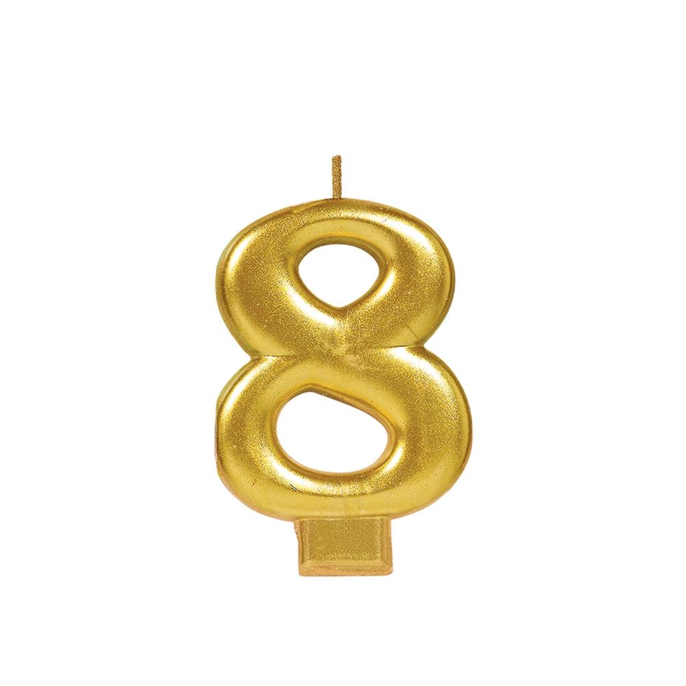 Metallic Gold #8 Birthday Glitter 3.25" Numeral Candle