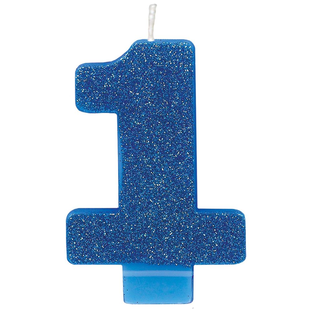 Blue #1 Birthday Glitter 3.25" Numeral Candle