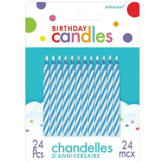 Blue Candy Stripe Stick Candles (24ct)