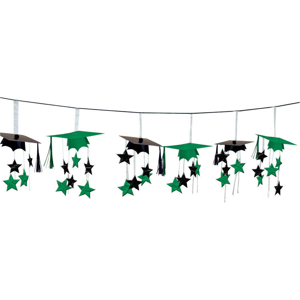 3D Green Graduation Cap Garland Green
