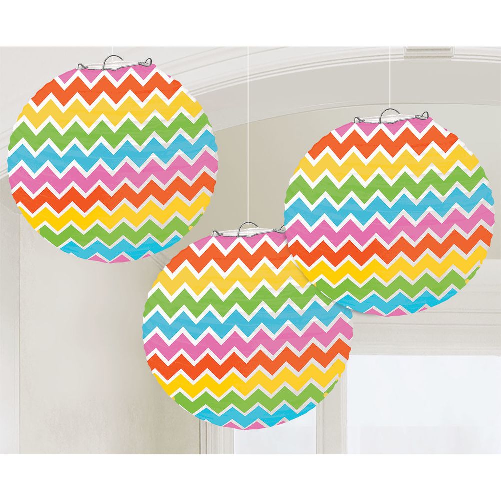 Multi Color Paper Hanging Lanterns (3 ct)