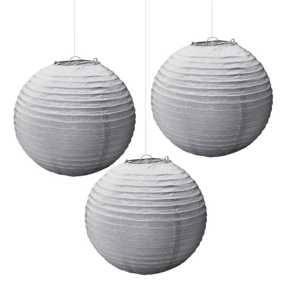 Silver Paper Hanging Lanterns, 3 ct