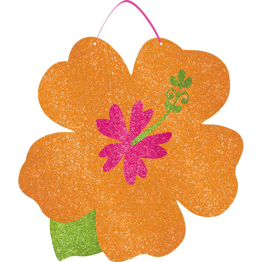 Orange Hibiscus Glitter Sign
