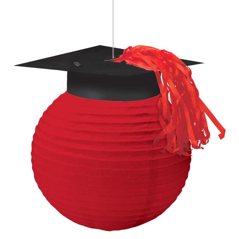 Lanterns with Grad Caps Red (3ct)