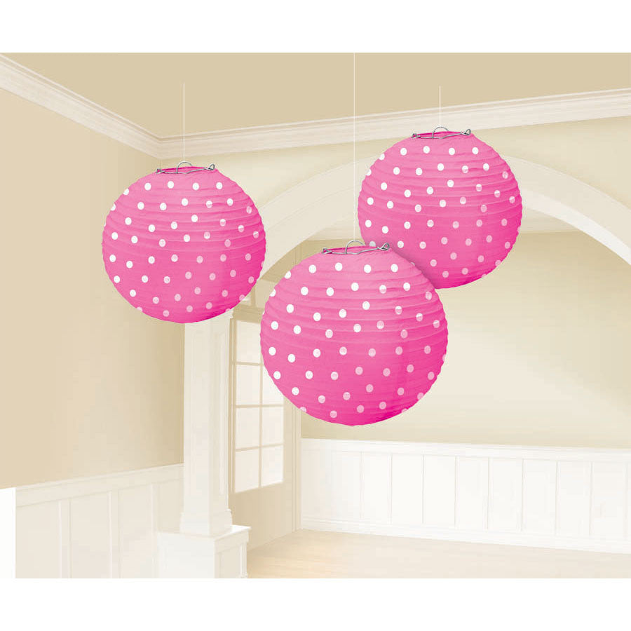 Pink Dots Round Paper Lanterns (3ct)