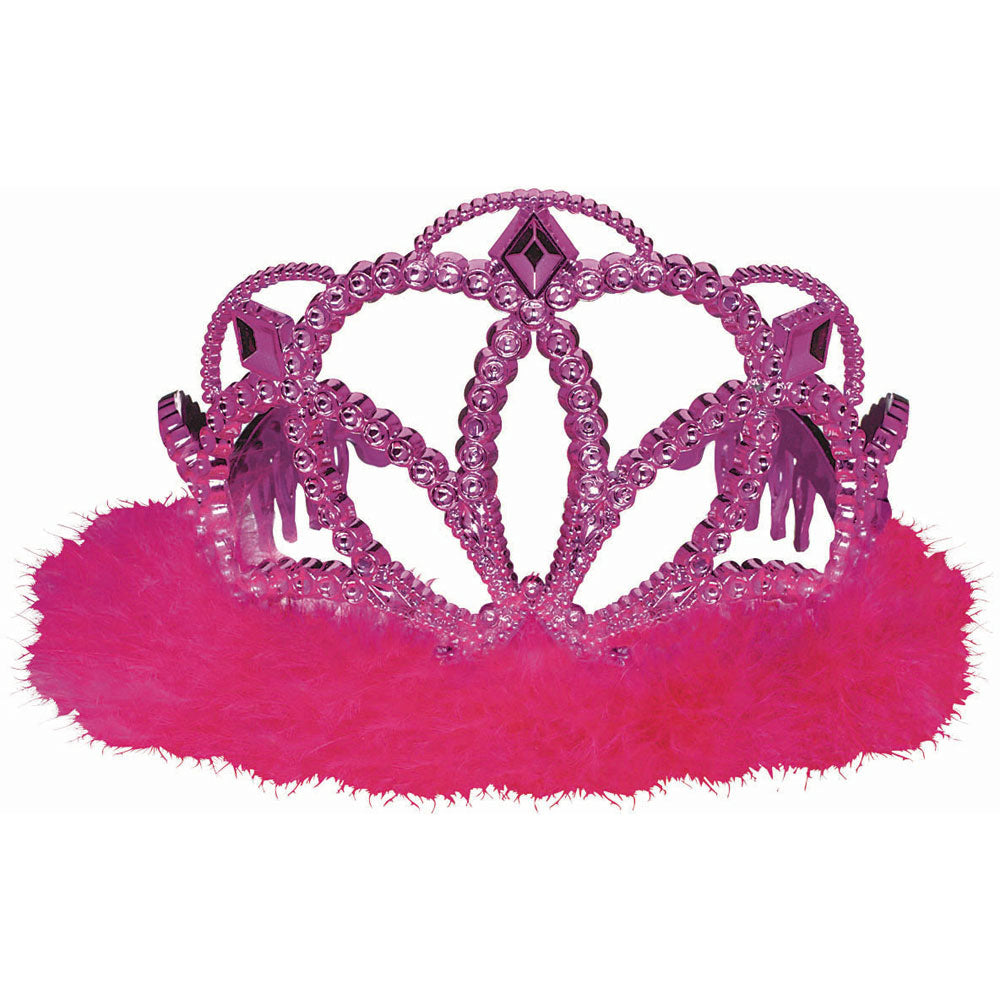 Hot Pink Electroplated Tiara with Marabou Trim