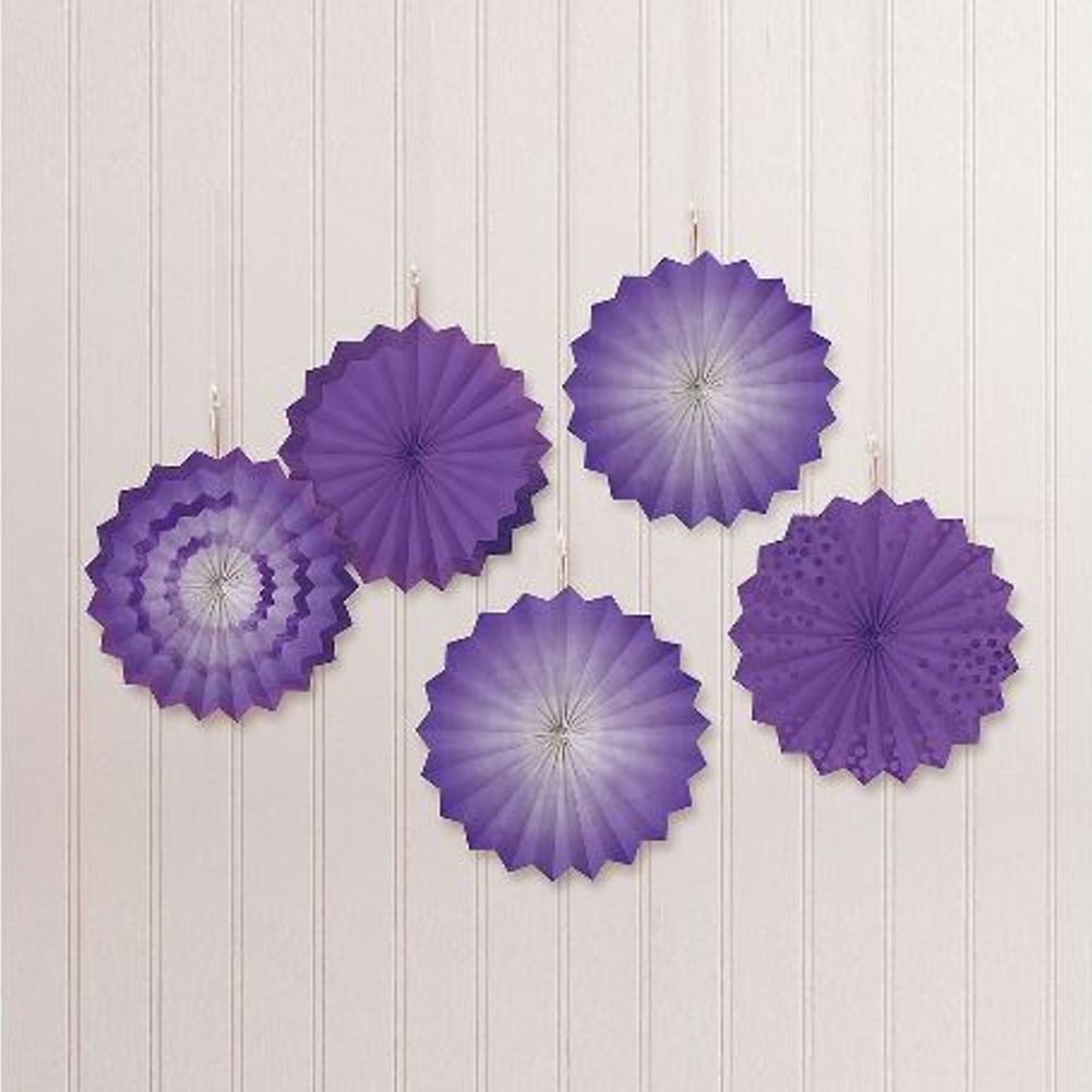 Purple Mini Paper Fan Decorations, 5ct