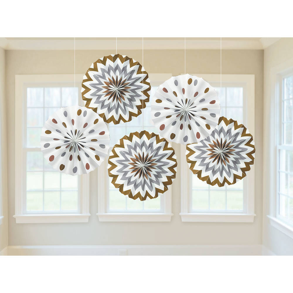 Mixed Metallic Printed Hanging Fans (5ct)