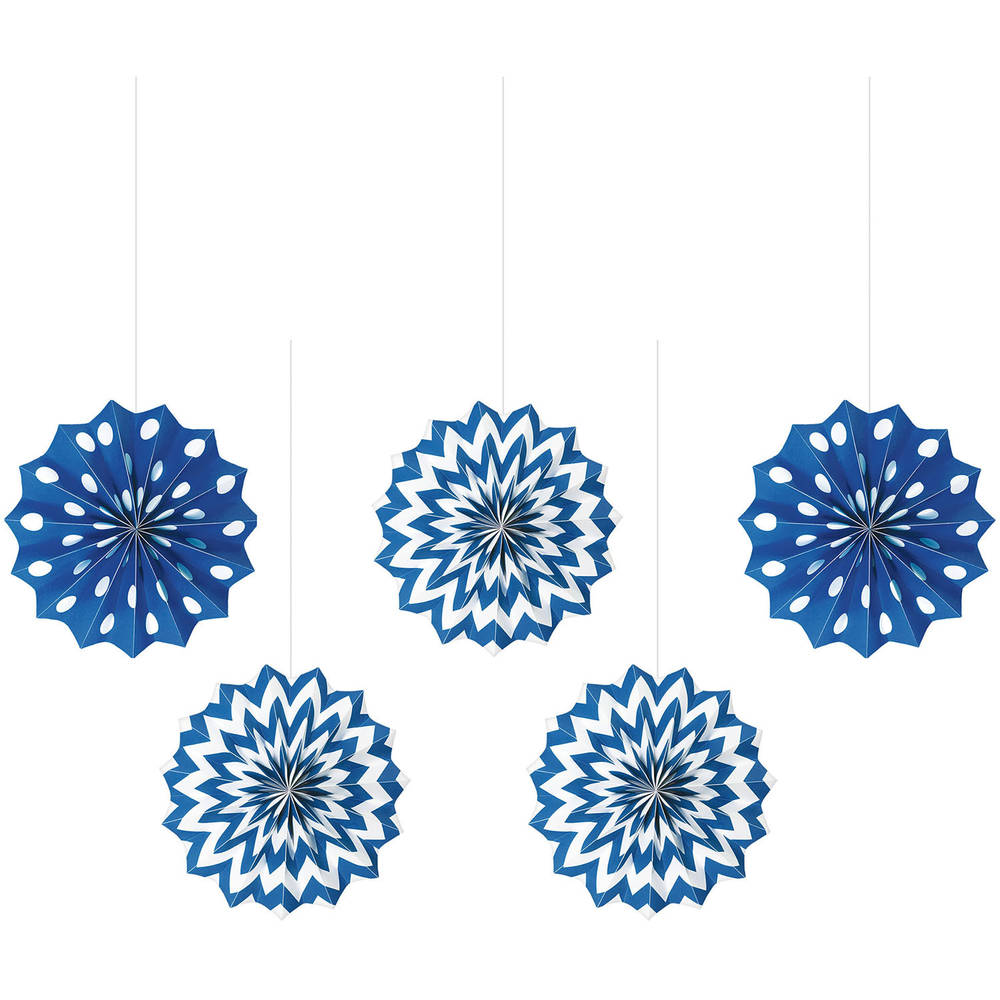 Royal Blue Printed Hanging Fans (5ct)