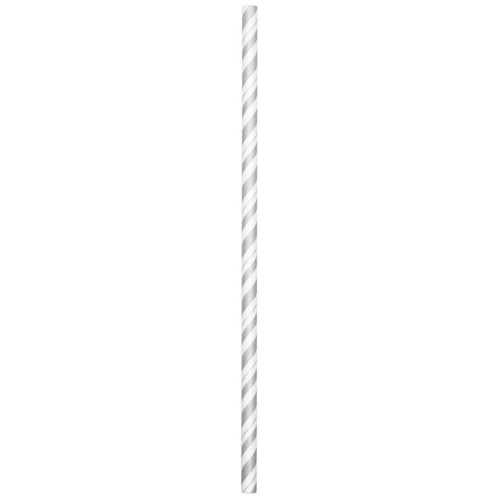 Silver and White Striped Paper Straws (24 ct)