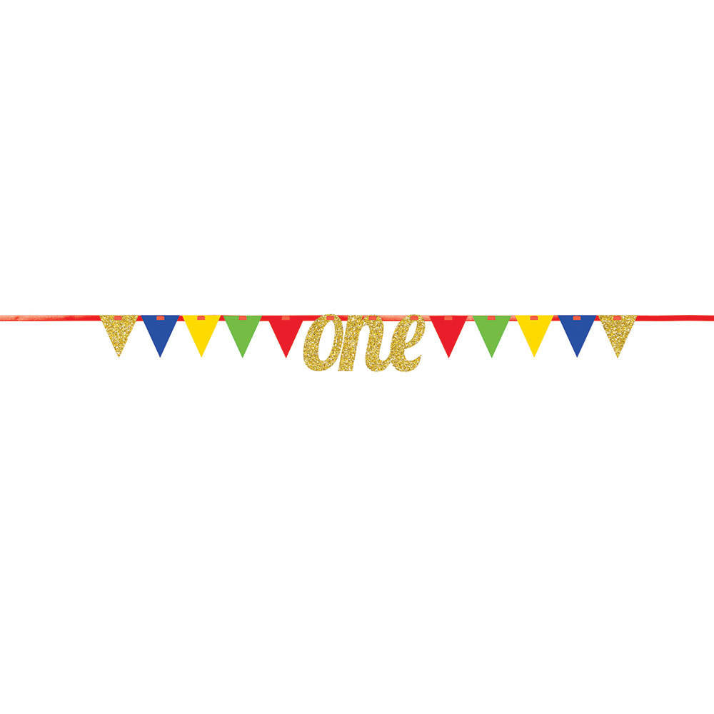 Multicolor Glitter One First Birthday Pennant Banner