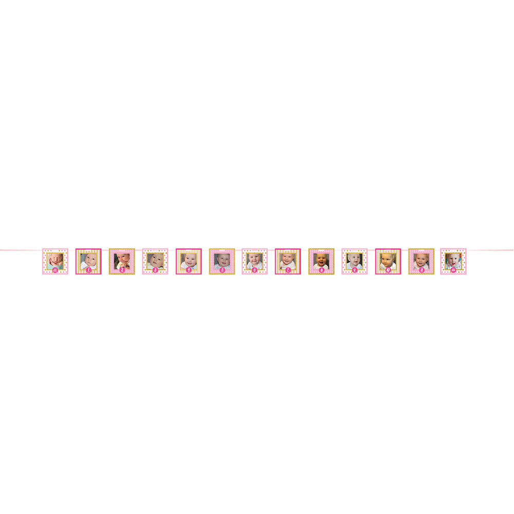 Pink Custom Photo Frames First Birthday Banner