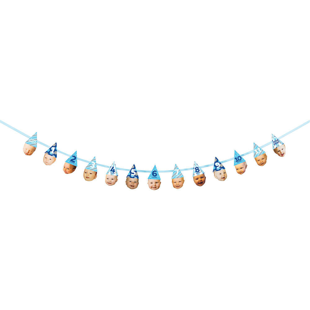 Blue Custom Photos Birthday Hats Banner