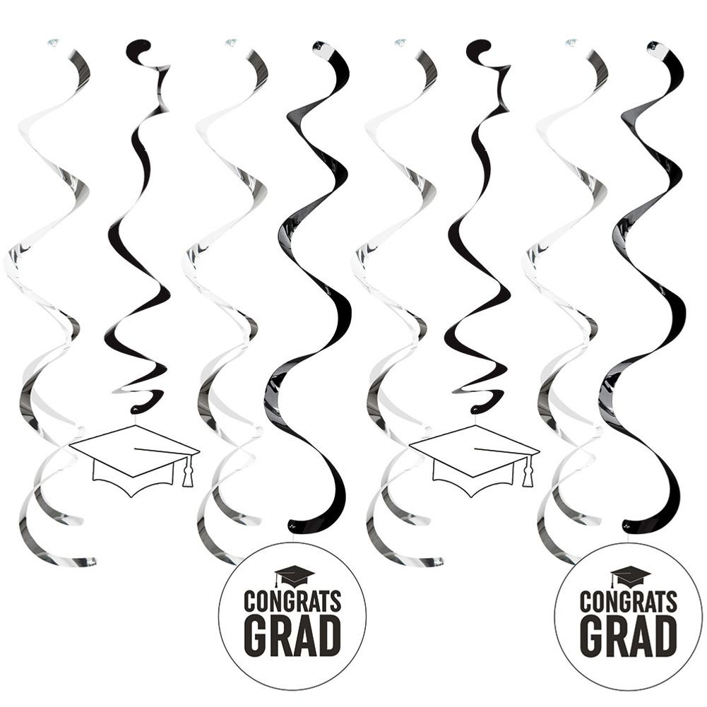 White Congrats Grad Hanging Swirls (8ct)