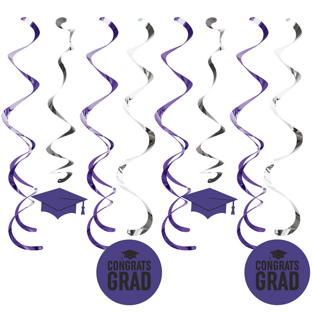 Purple Congrats Grad Hanging Swirls (8ct)