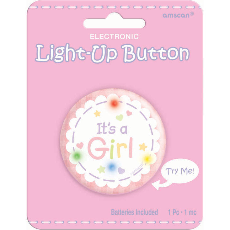 Its A Girl Light Up Button (1 ct)