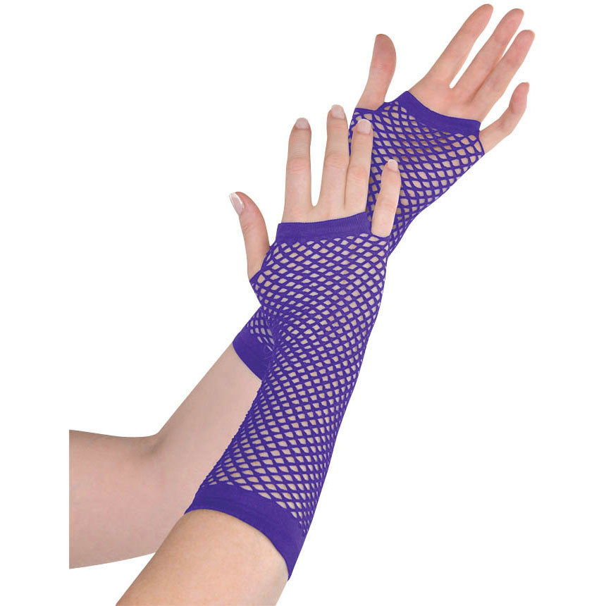 Purple Long Fishnet Fingerless Gloves