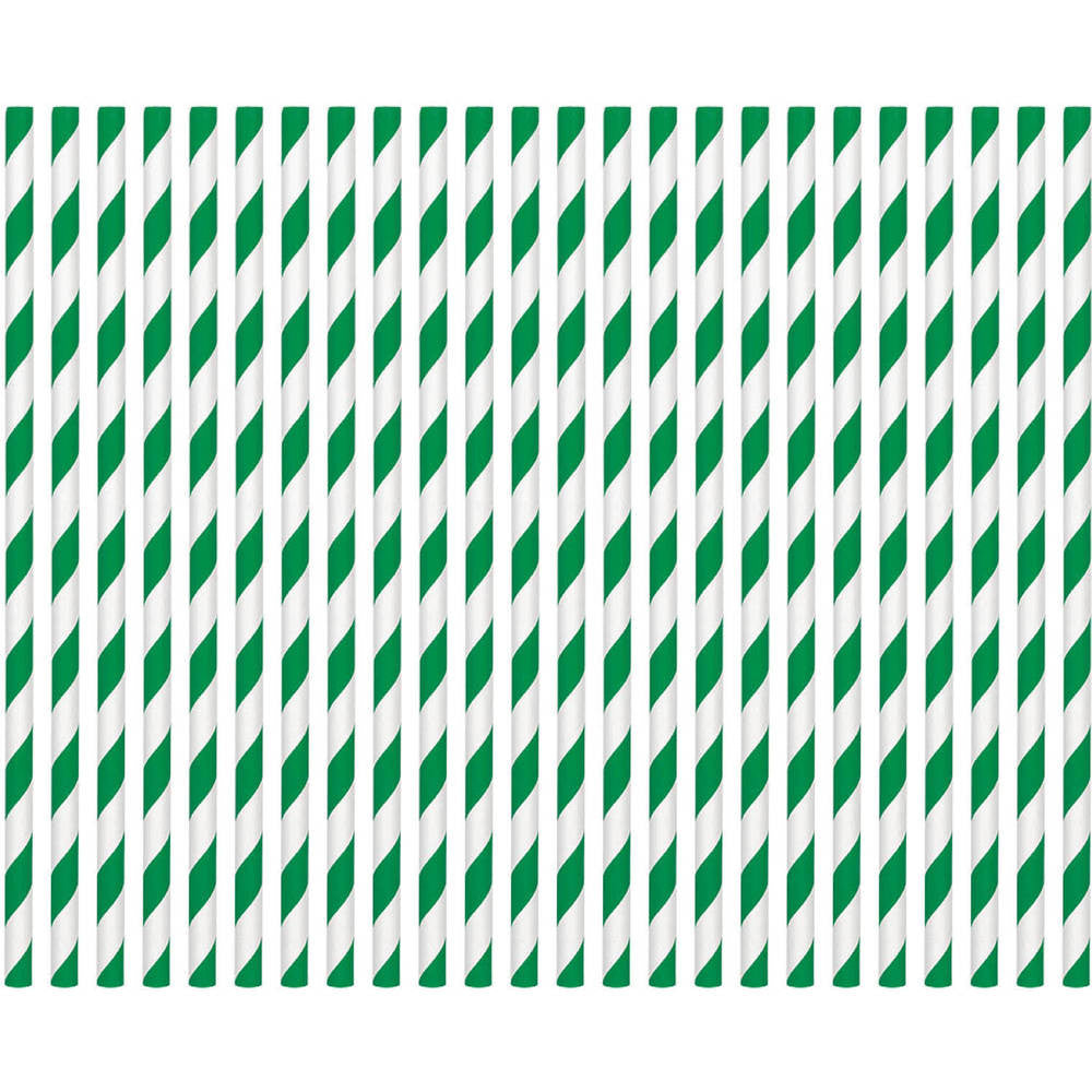 Festive Green Striped Straws Paper 80 ct