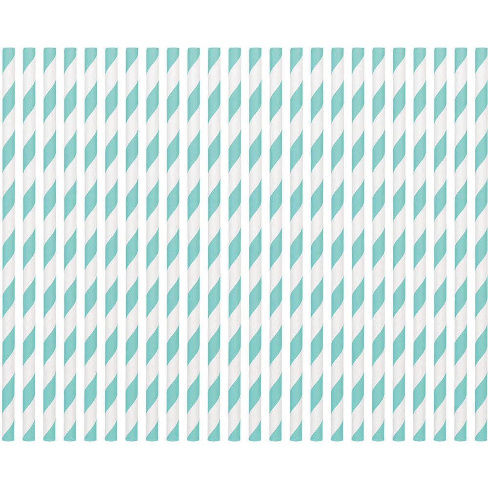 Robins Egg Blue Striped Straws Paper 80 ct