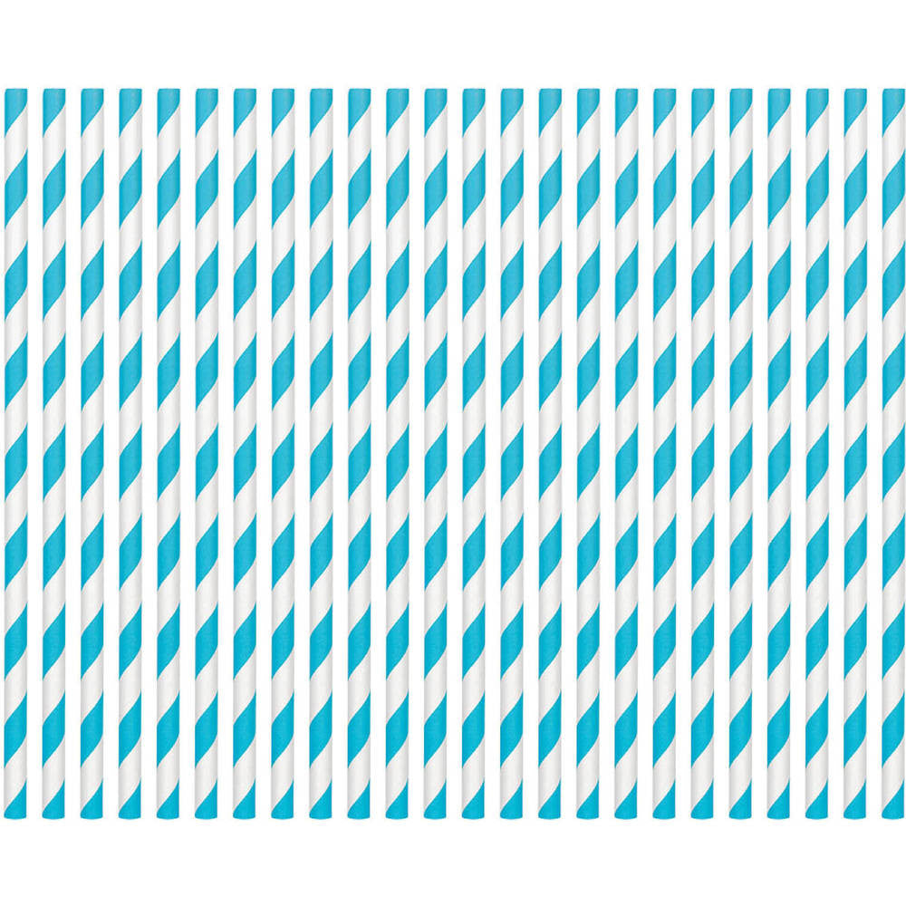Caribbean Blue Striped Straws Paper 80 ct